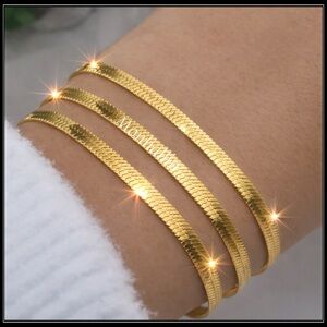 NEW WIDE 5MM GOLD STEEL SNAKE OMEGA CHAIN BRACELET